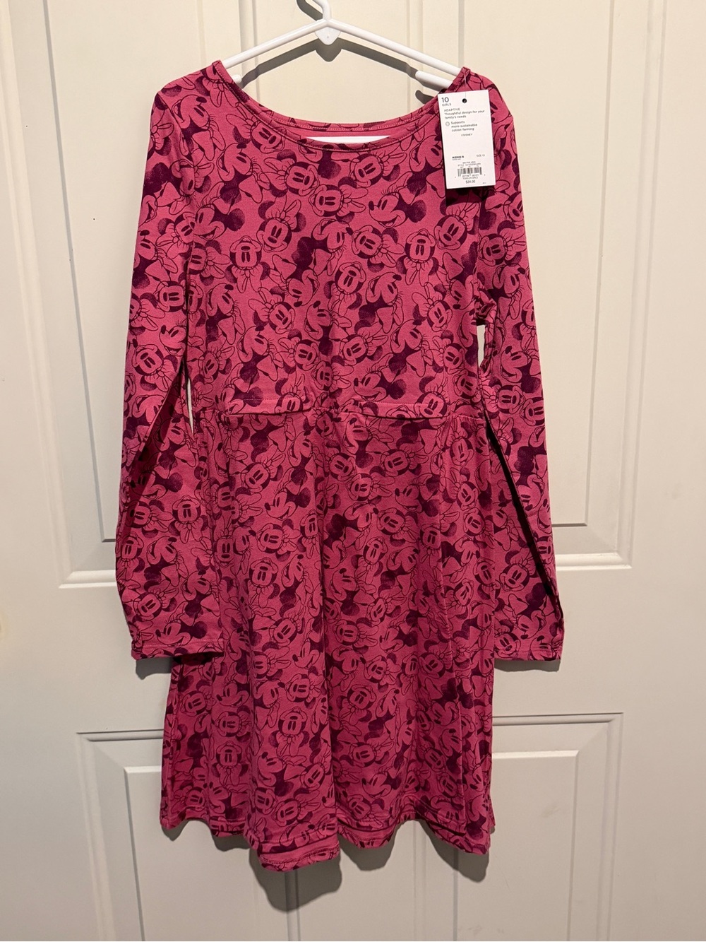 Disney Girls' Pink Mickey Mouse Print Long-Sleeve Dress